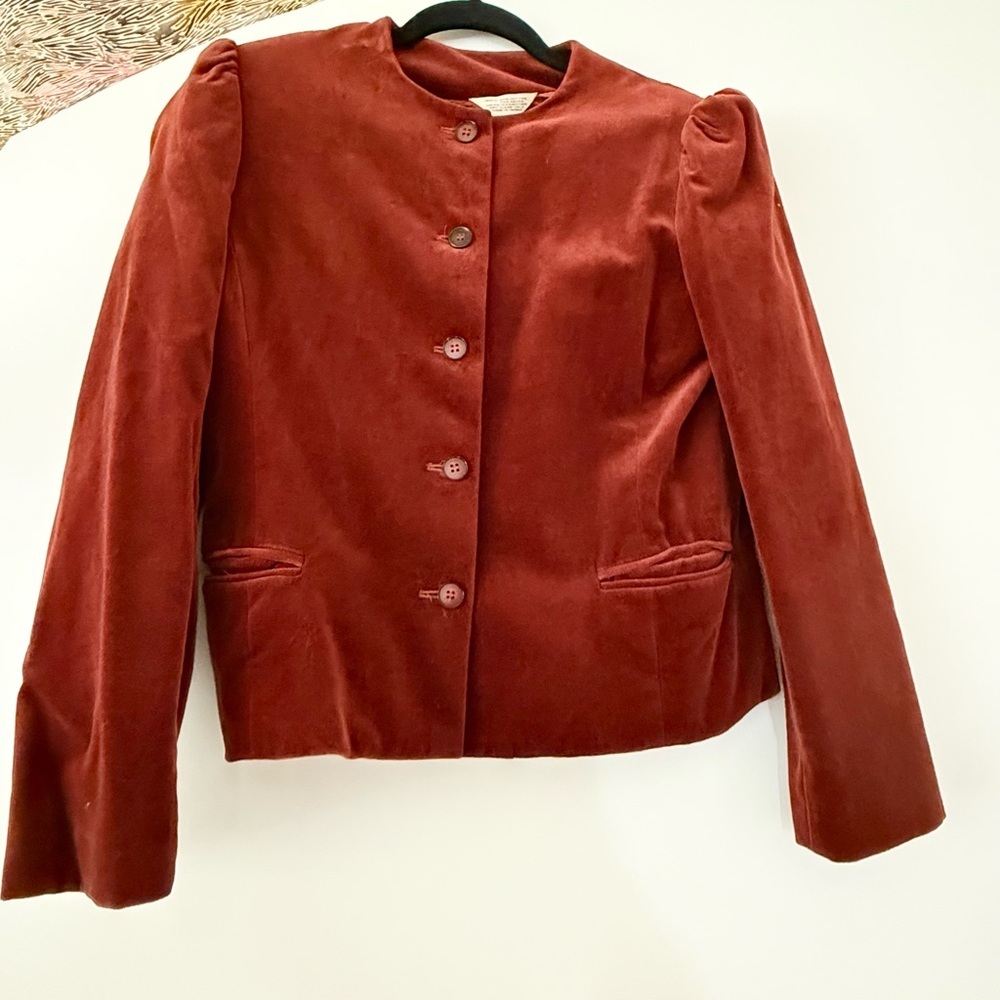 Jantzen Vintage red orange burgundy velvet puff sleeve jacket M